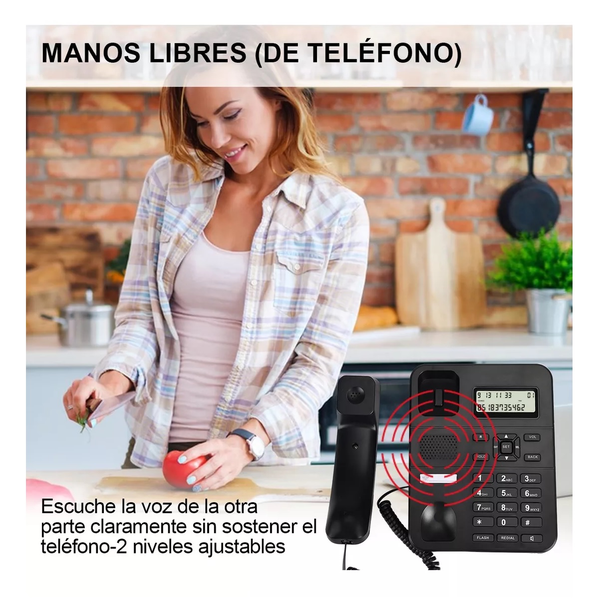 Teléfono Fijo Alambrico Casa Oficina Hotel Con Manos Libres Negro.