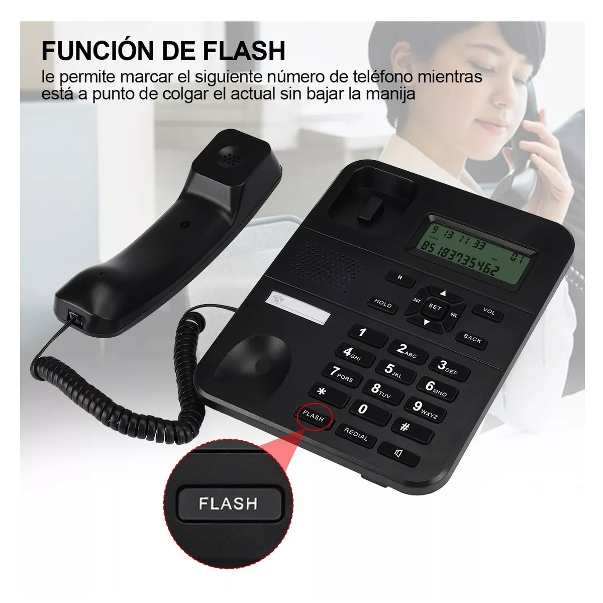 Teléfono Fijo Alambrico Casa Oficina Hotel Con Manos Libres Negro.