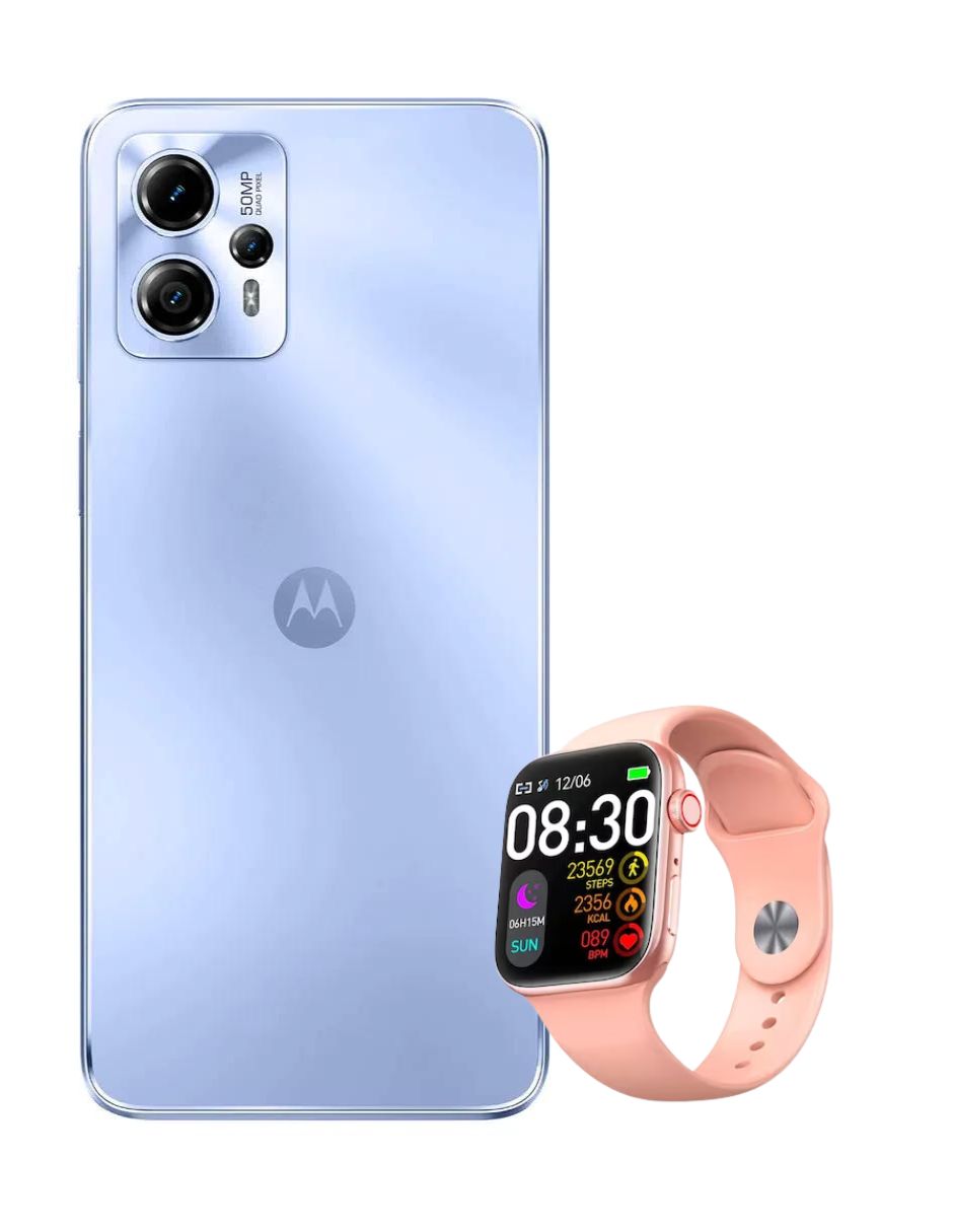 Combo Celular Motorola Moto G13 128GB 4GB Ram (Azul Lavanda)   Smartwatch R.