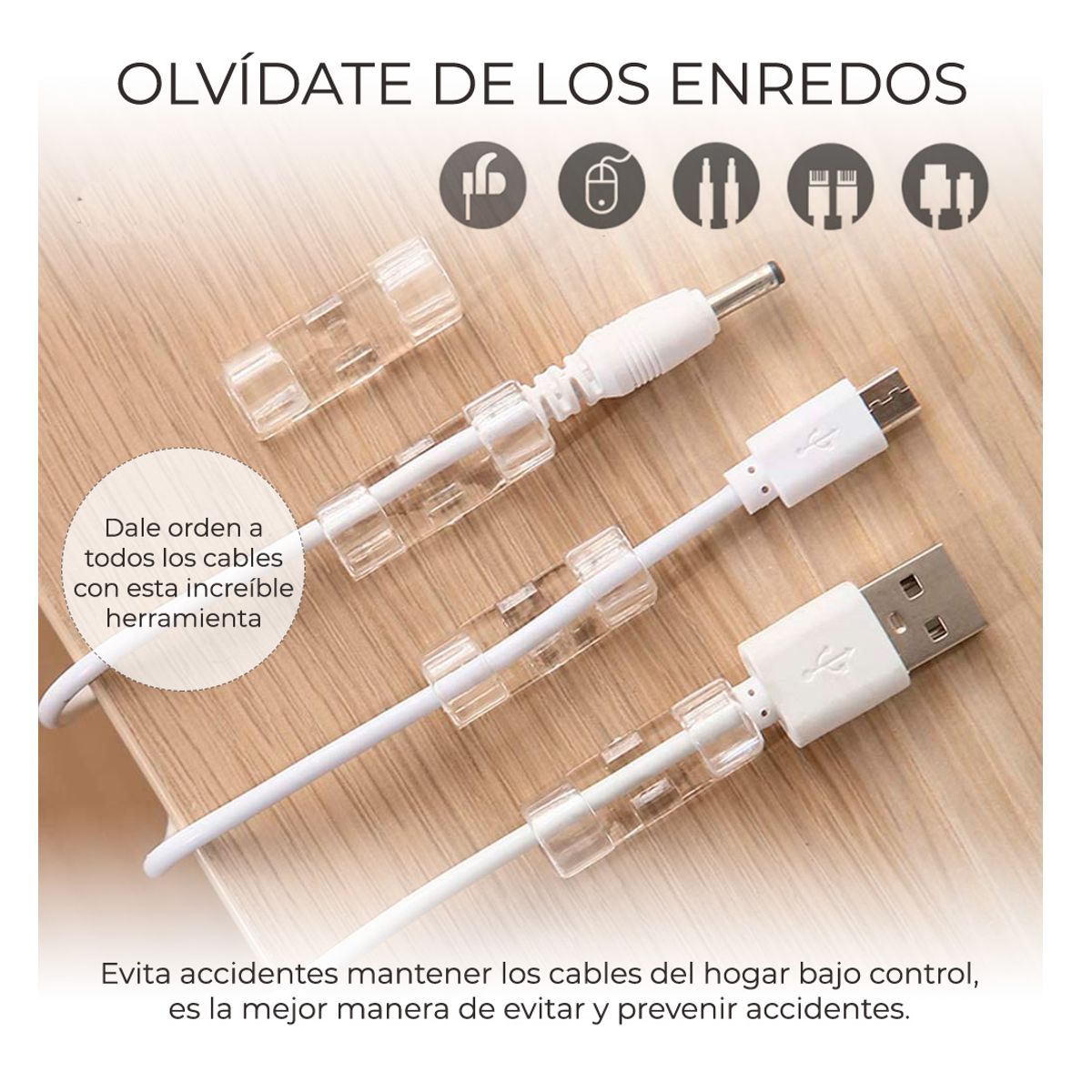 Juego de Ganchos Organizadores de Cables Para Escritorio 20 pz.