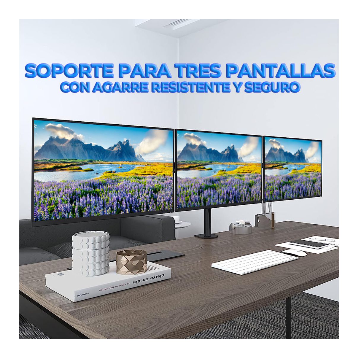 Soporte Articulado Para 3 Monitores De 14 A 32 Pulgadas Negro.