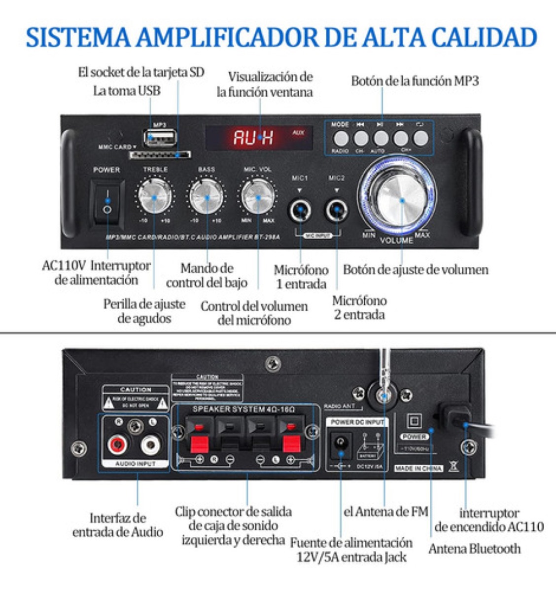 Amplificador De Audio Para Carro Bluetooth 2 Canales 600w