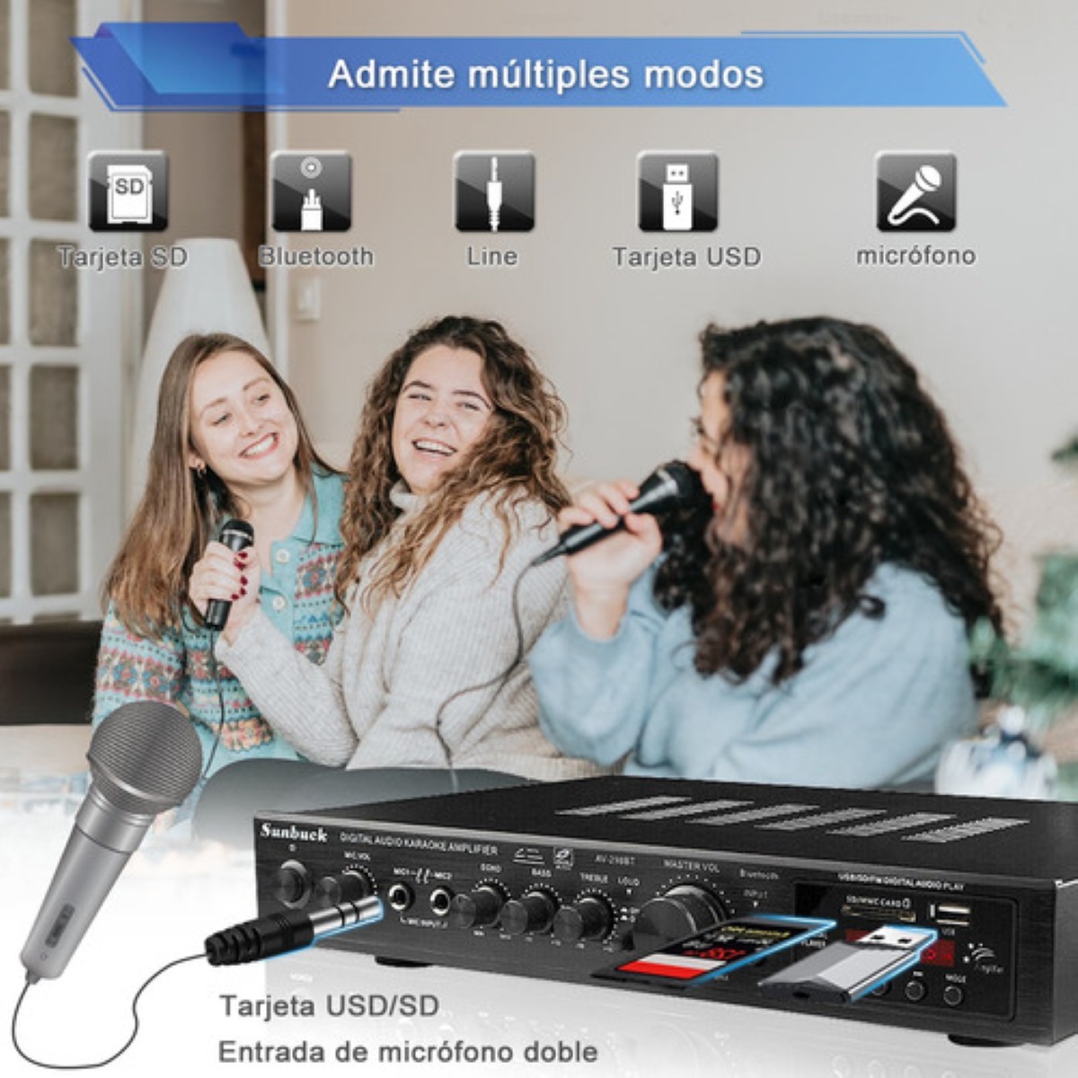 Amplificador De Audio Sunbuck Av-298bt De 5 Canales, 2000w