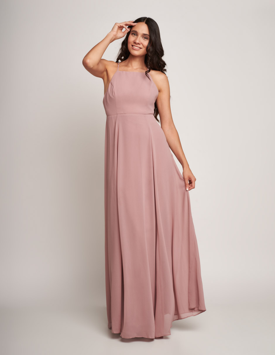 Vestido largo de noche Devendi sin mangas con escote en espalda