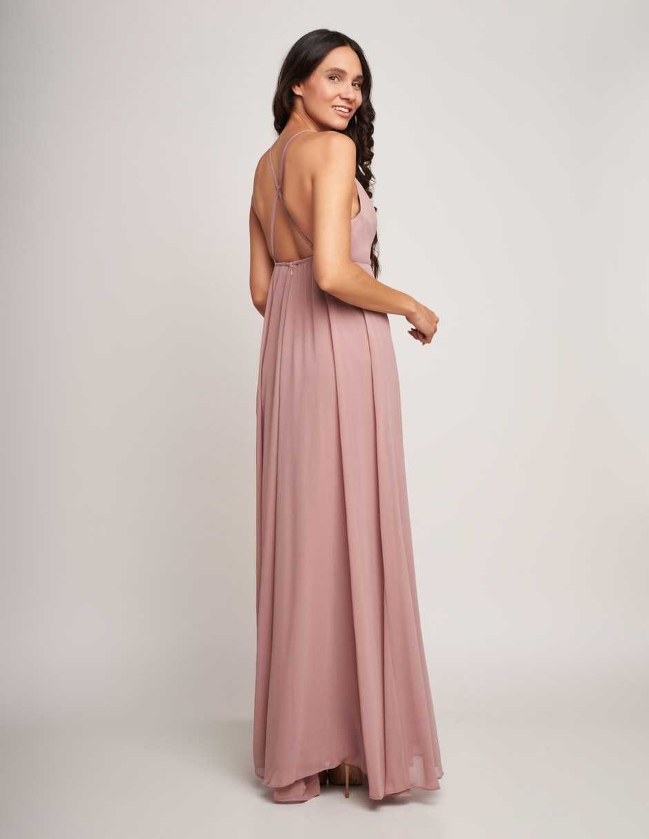 Vestido largo de noche Devendi sin mangas con escote en espalda