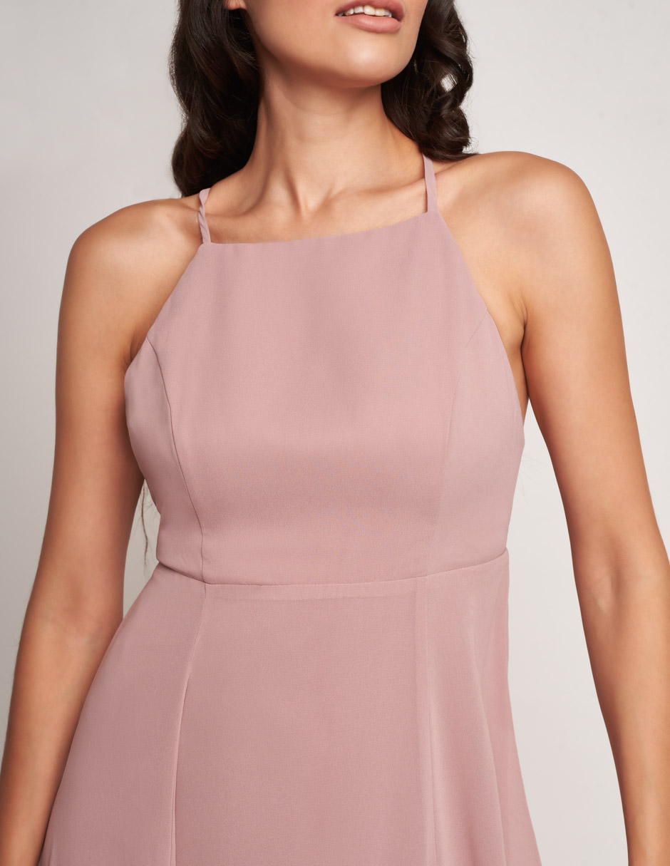 Vestido largo de noche Devendi sin mangas con escote en espalda