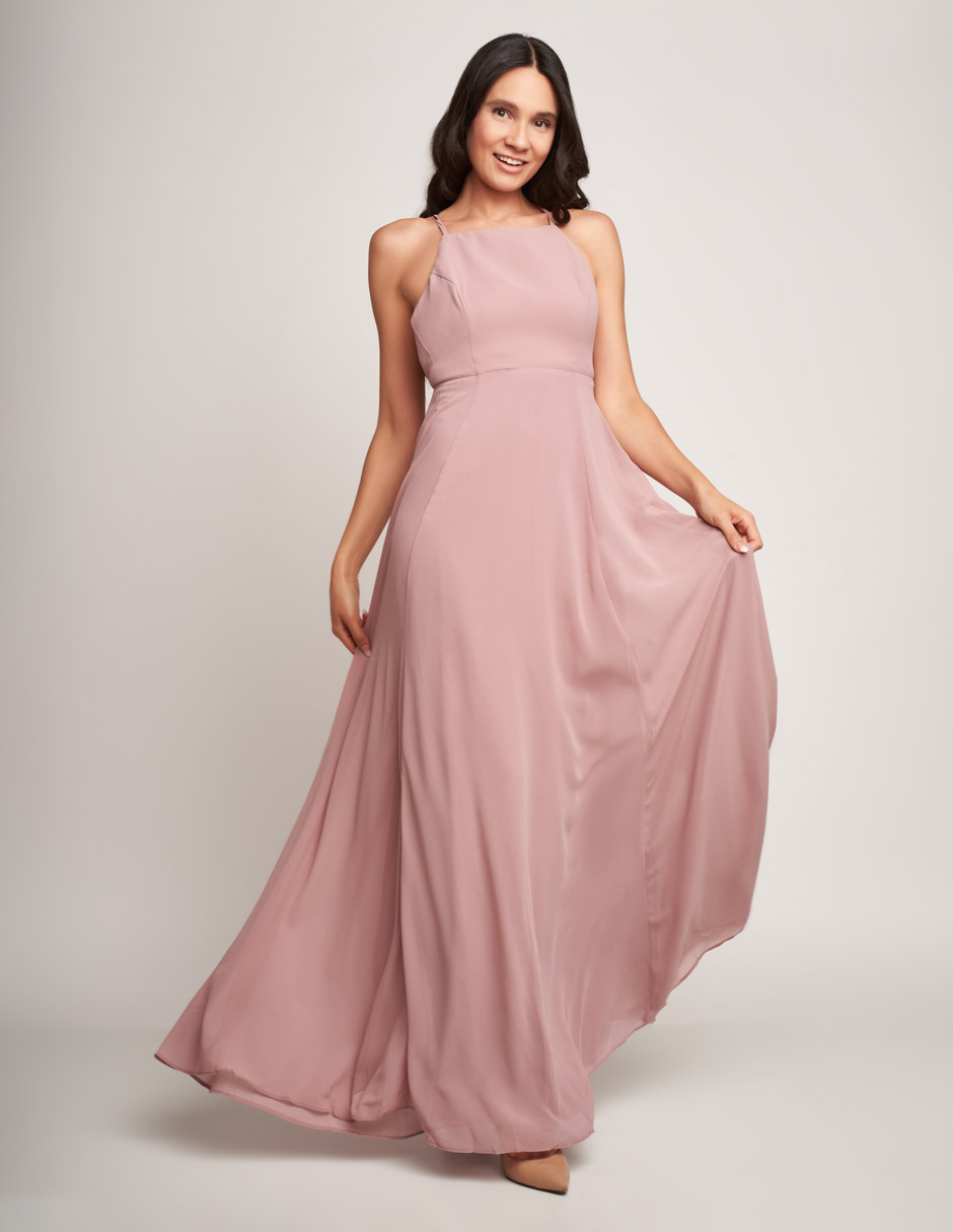 Vestido largo de noche Devendi sin mangas con escote en espalda