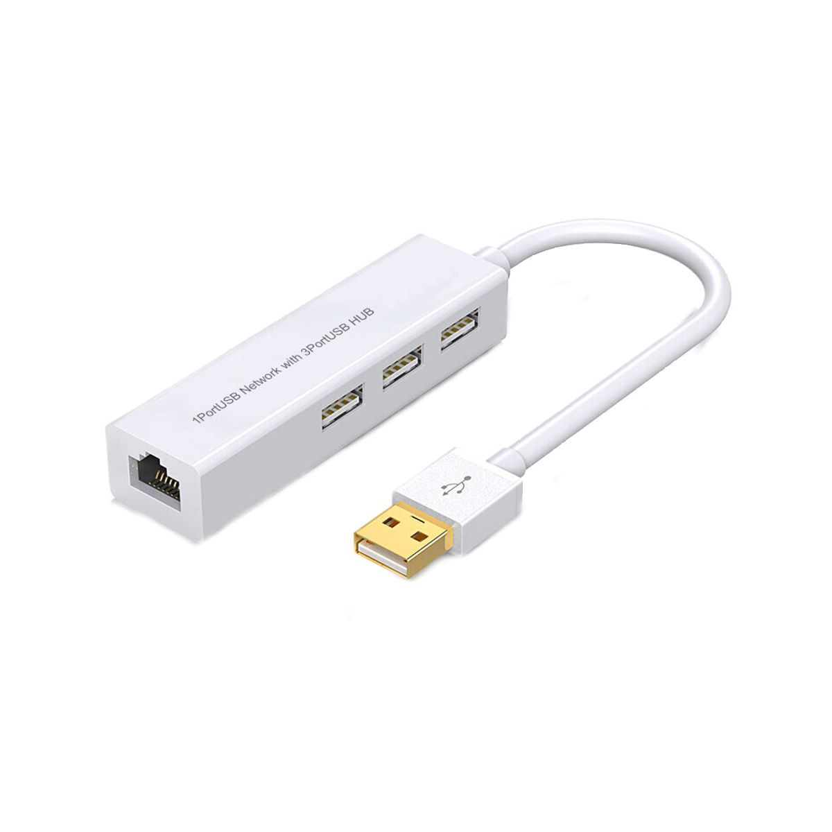 Hub USB 3 Puertos Mas 1 Puerto Ethernet Compatible PC Mac Blanco.