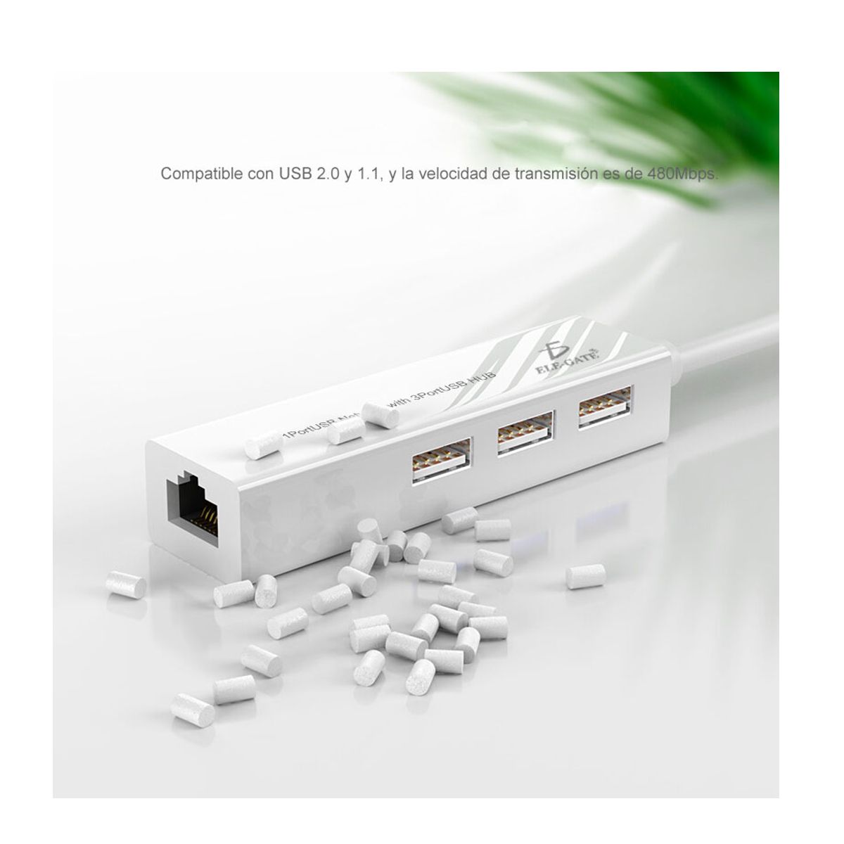 Hub USB 3 Puertos Mas 1 Puerto Ethernet Compatible PC Mac Blanco.
