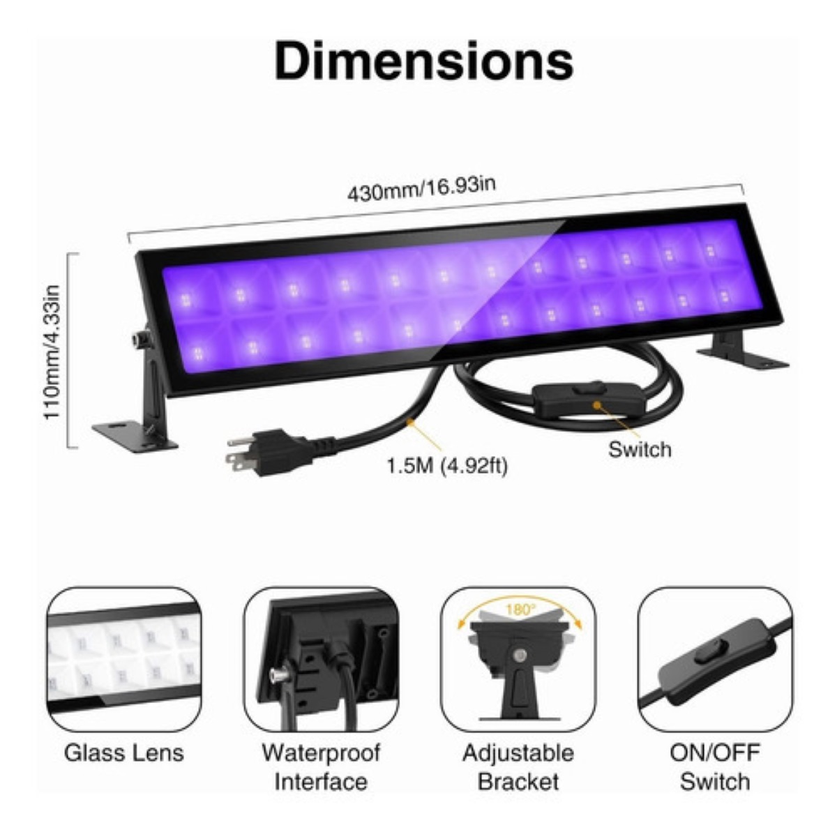 48w Led Uv Barra De Luz Negra Reflector Luces Para La Fiesta