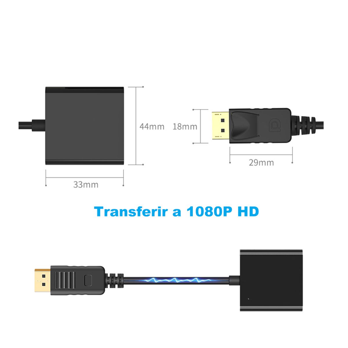 Adaptador Convertidor DisplayPort A Vga Dp Color Negro.