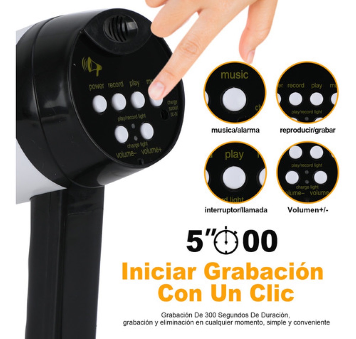 Megáfono Con Grabador Reproductor Y Sirena Recargable