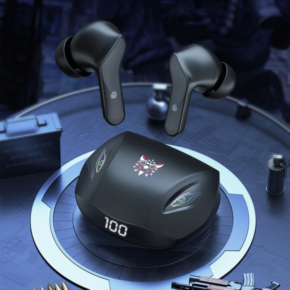 Audífonos in-ear gamer inalámbricos Onikuma T33 negro con luz LED