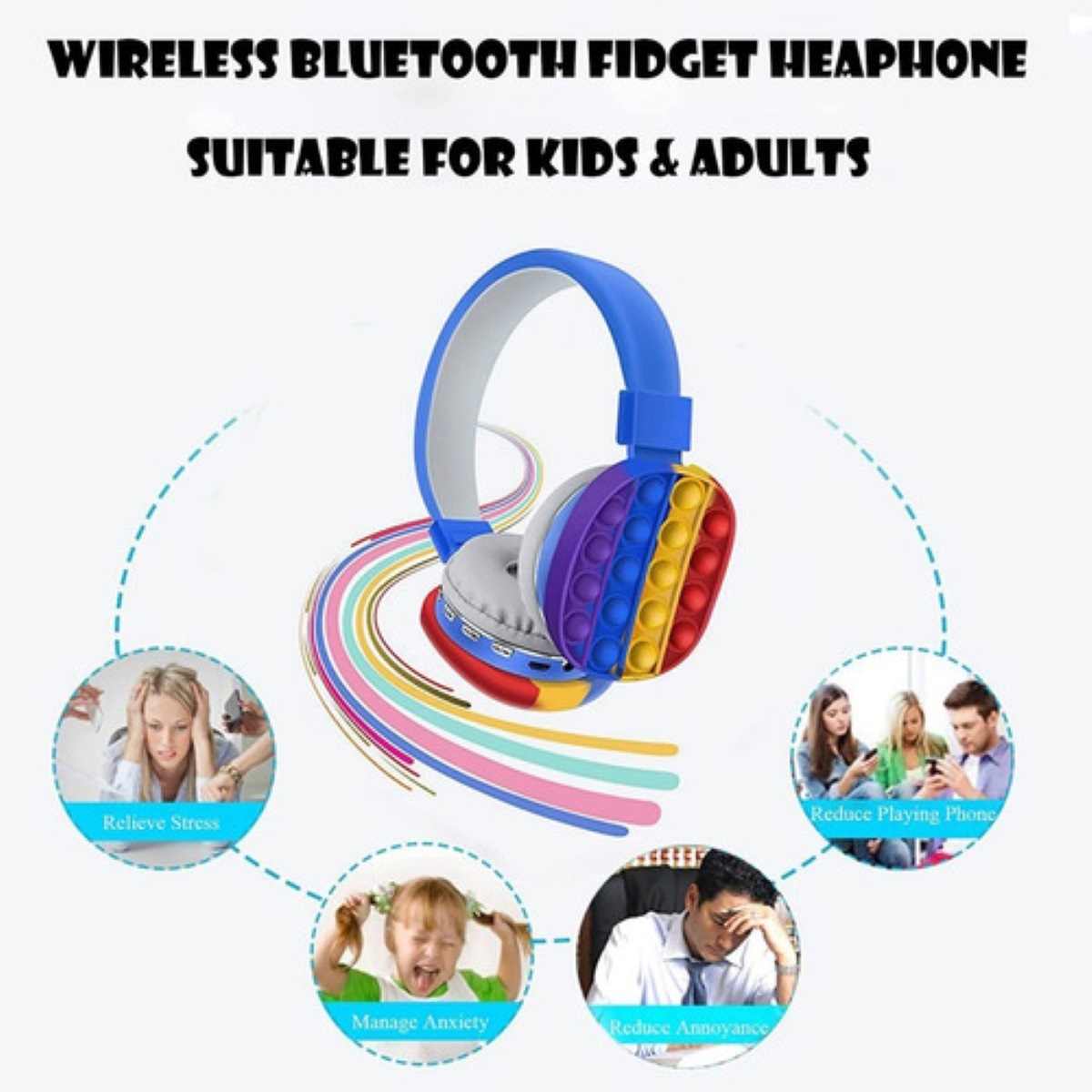 Audifonos Bluetooth Silicon Pop It Inalambricos Niño Y Niña multicolor
