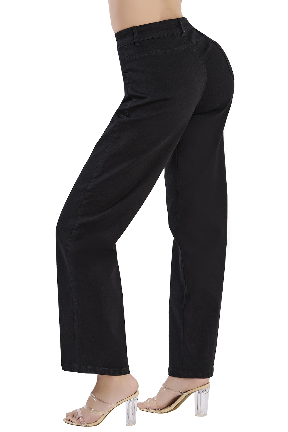 Jeans Tiro Alto Super Stretch: Corte Wide Leg, Color Negro, Mezclilla Premium, 4 Bolsas. Resistente a lavados. Estilo duradero para destacar en tendencia.