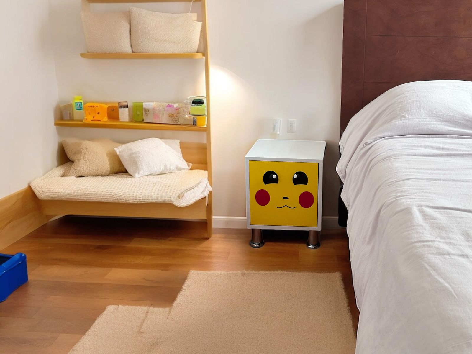 Buro Infantil Niños Mdf Incluye Luz Led Recamara Diseño Pokemon Pikachu.