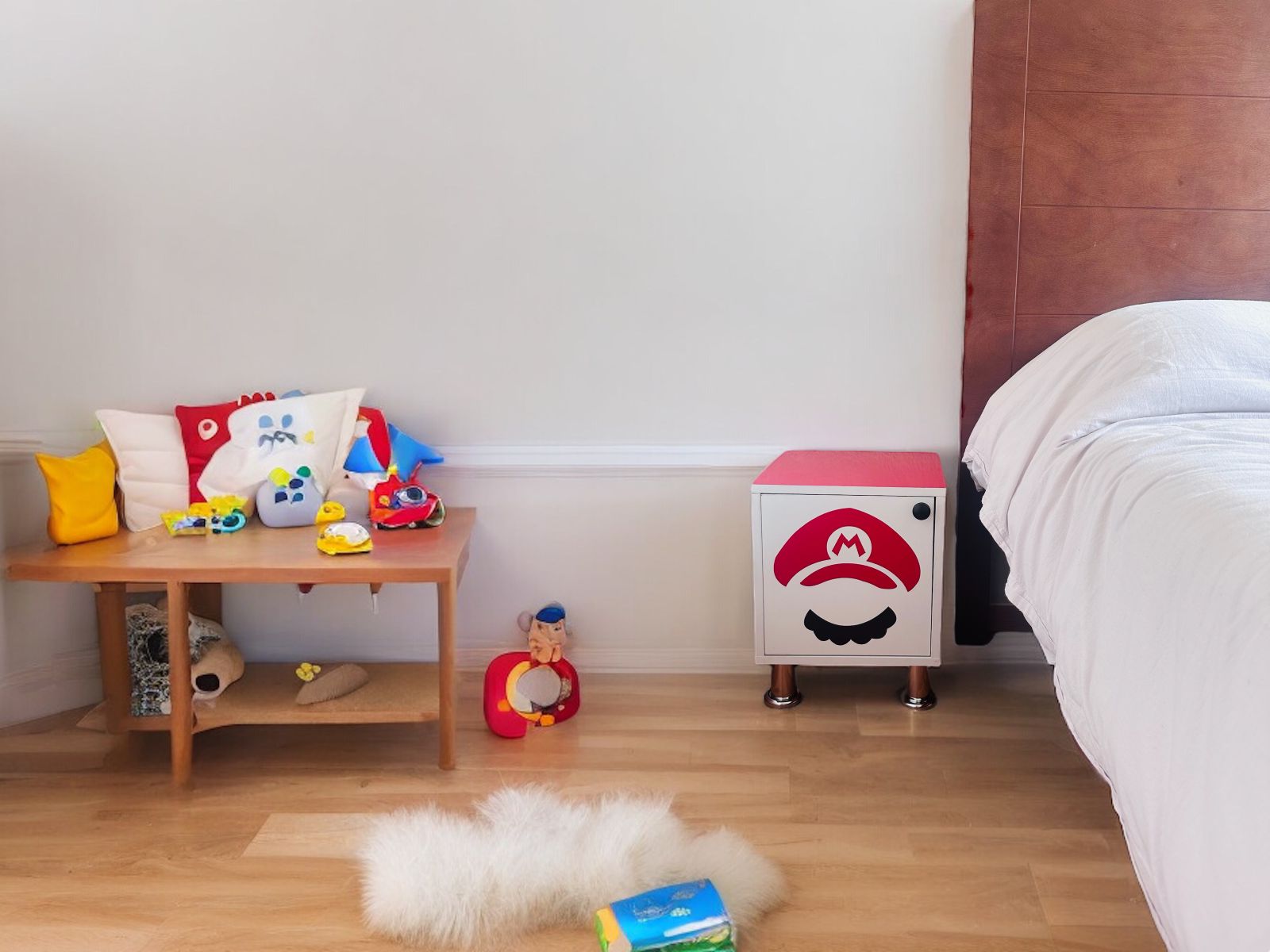 Buro Infantil Niños Mdf Luz Led Recamara Diseño Mario Bros Rojo.
