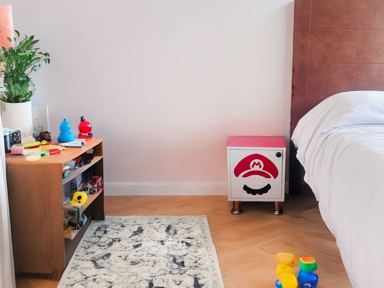 Buro Infantil Niños Mdf Luz Led Recamara Diseño Mario Bros Rojo.