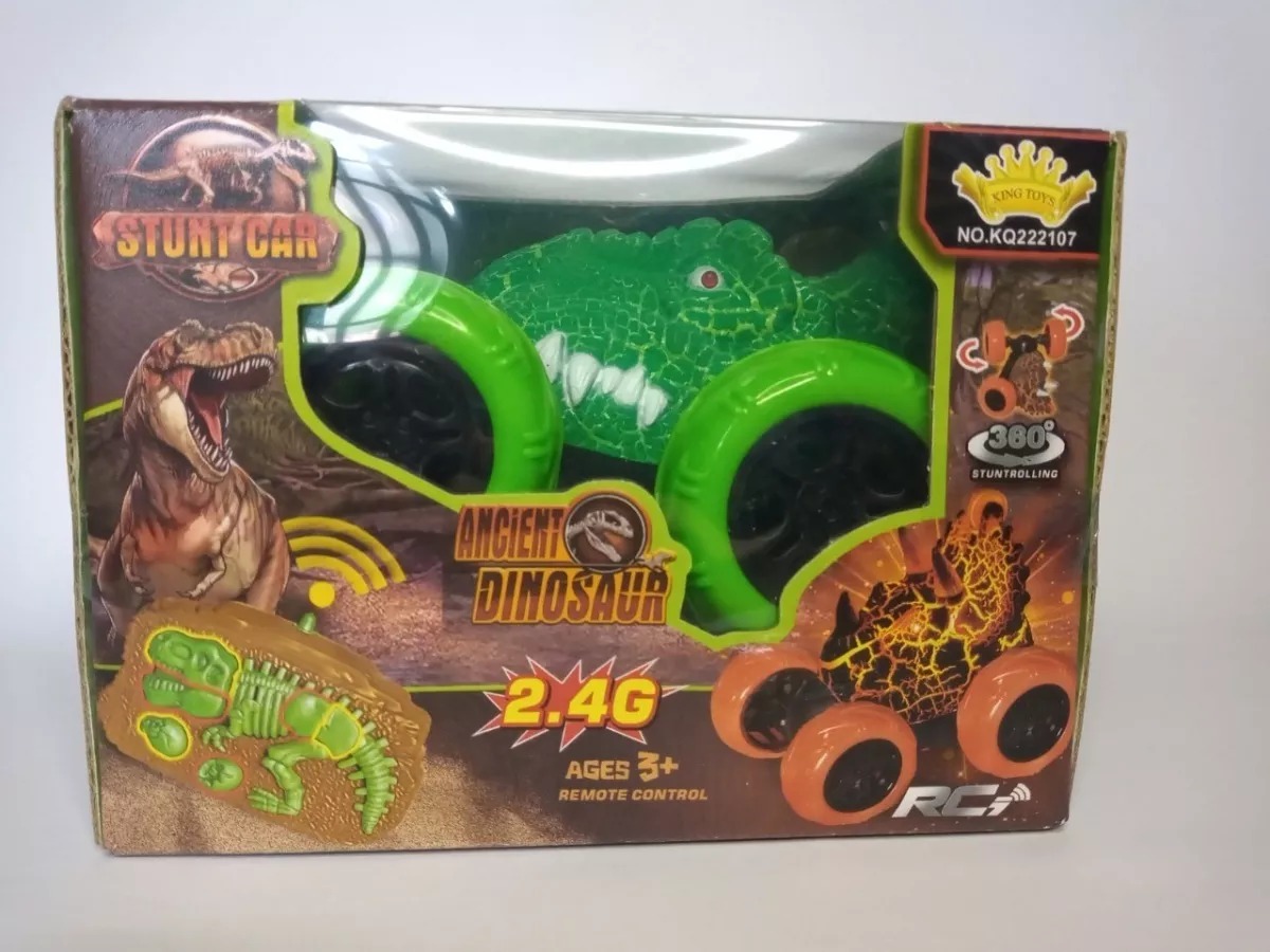 Carro Stunt 360° Cabeza Dinosaurio Y Radio Control De Fósil Verde.