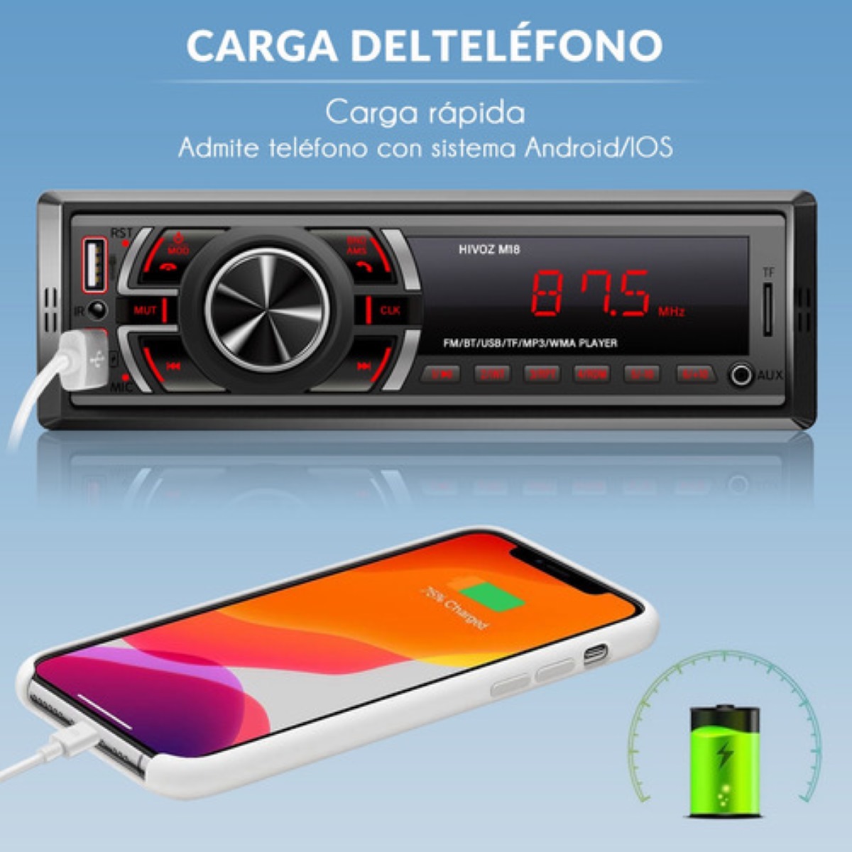 Auto Estereo Coche Reproductor Mp3 Radio Con Bt Aux Usb Sd