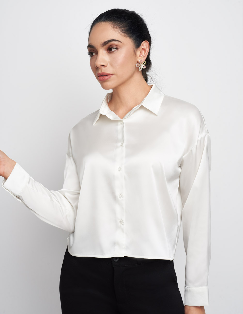 Camisa Devendi con Tela Satinada Manga Larga