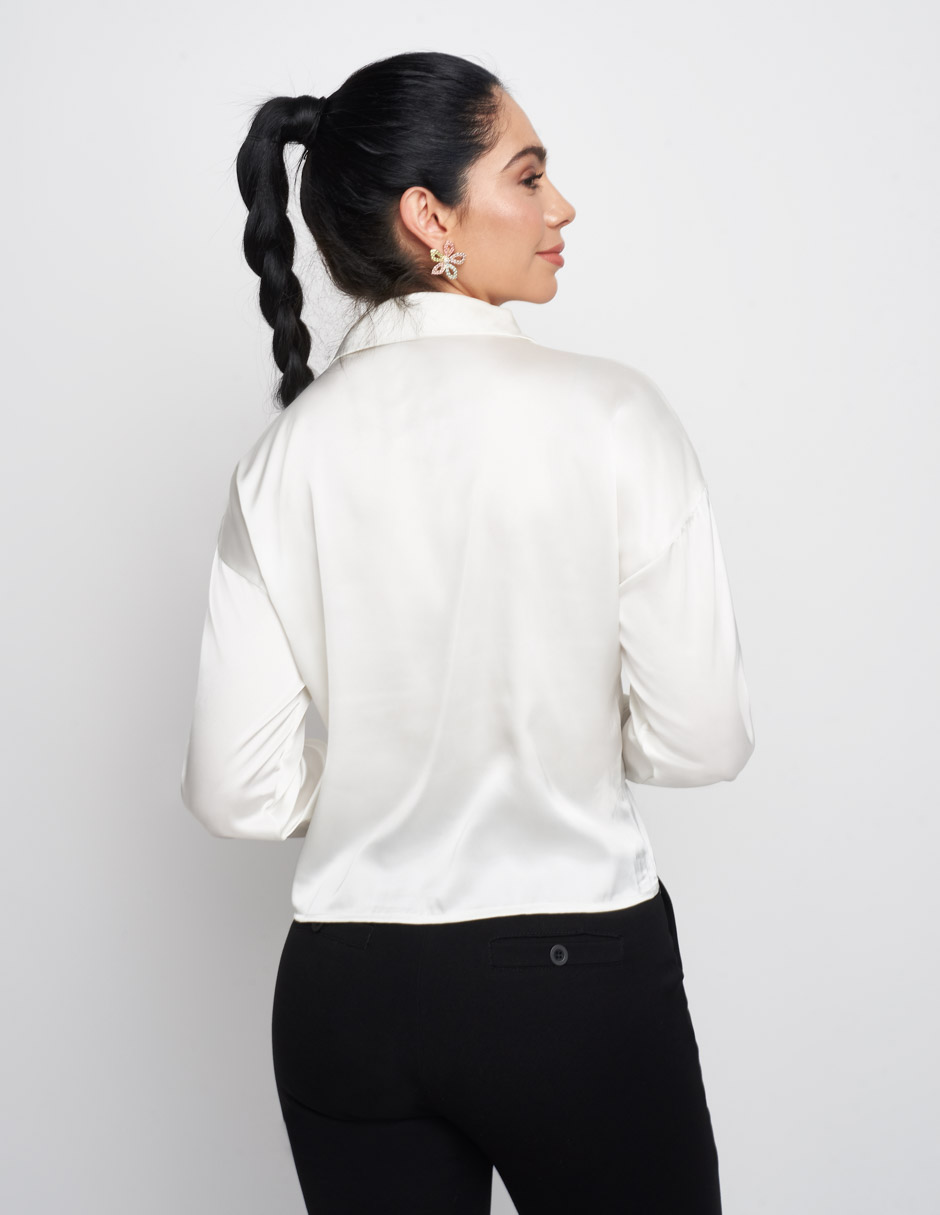 Camisa Devendi con Tela Satinada Manga Larga