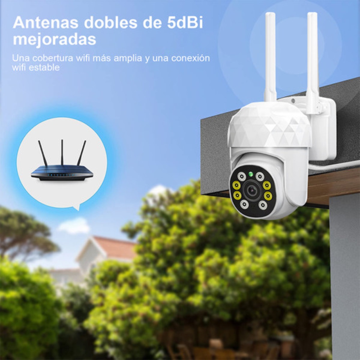 Cámara de seguridad Lumoku Cámara de seguridad WiFi inalámbrica con resolución de 2MP visión nocturna incluida blanca