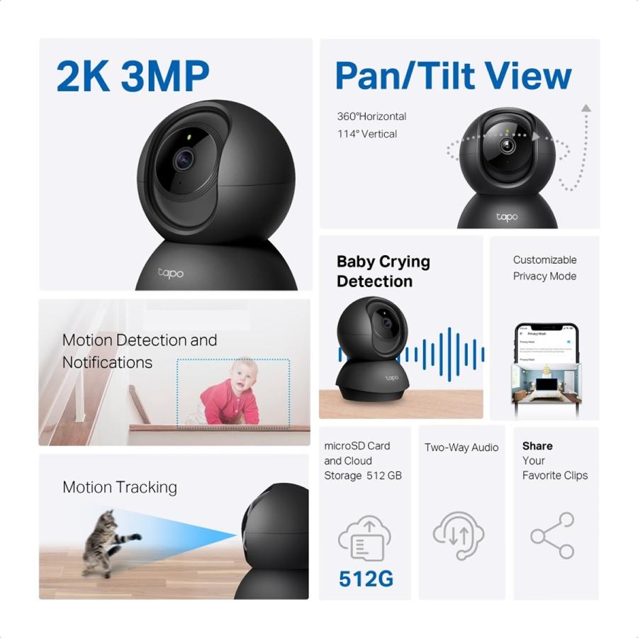 Camara De Vigilancia Tp-Link TAPO C211 UHD 2K 3MP WI-FI Vision Nocturna Rotatoria