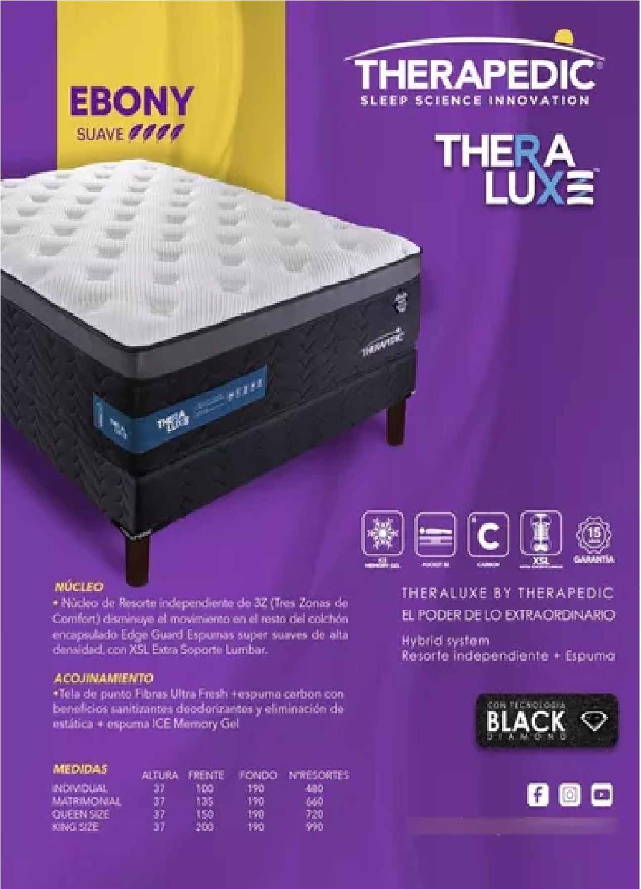 Colchon King Size Therapedic Ebony Thera Luxe.