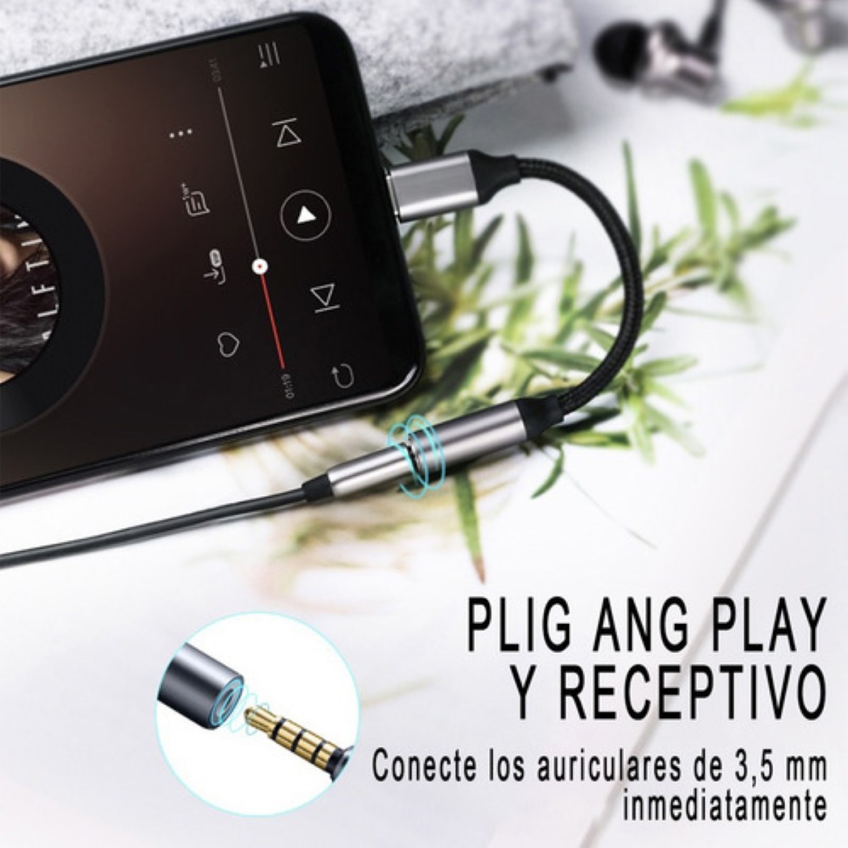 Adaptador Usb 3.1 Tipo-c A Auxiliar 3.5 Audifono Micrófono