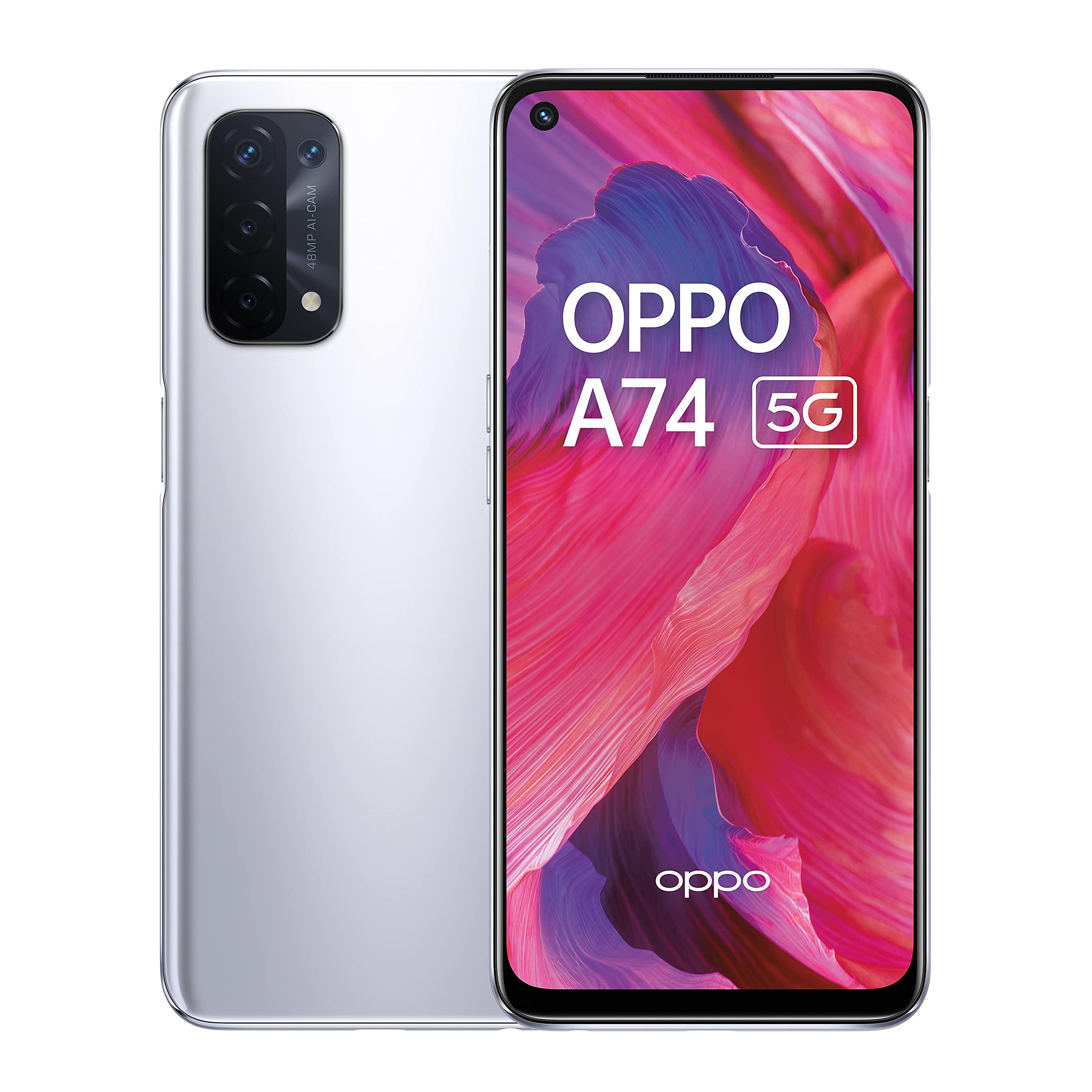Celular Oppo A74 Dual SIM 128 GB   6 GB RAM   Bateria 5000 mAh (Plata).