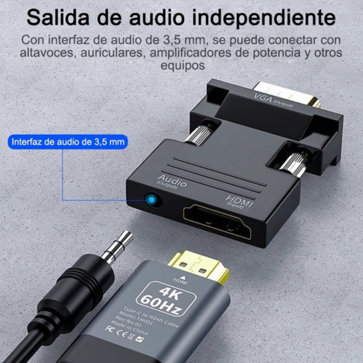Convertidor De Hdmi A Hembra Macho A Vga Con Adaptador De Au