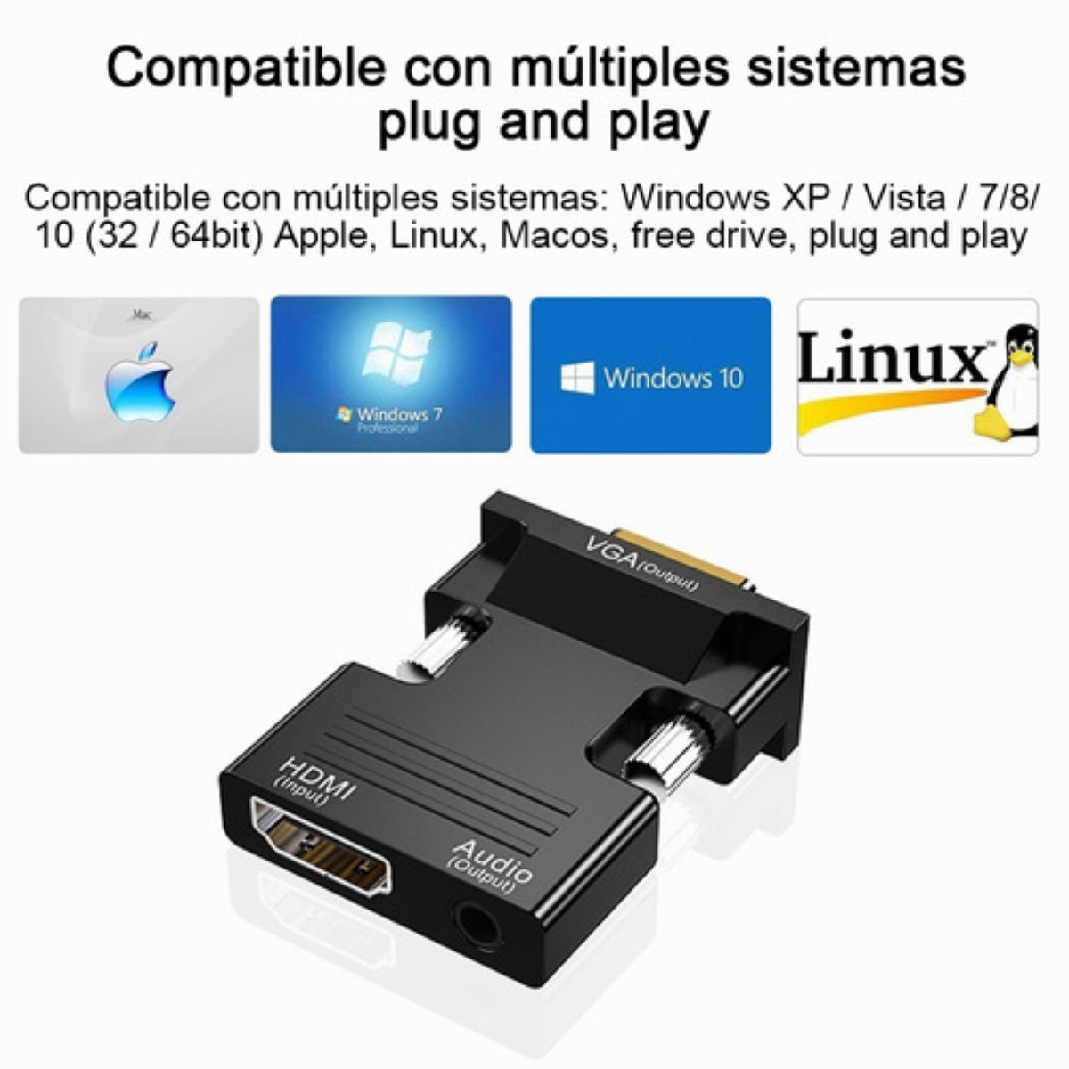 Convertidor De Hdmi A Hembra Macho A Vga Con Adaptador De Au