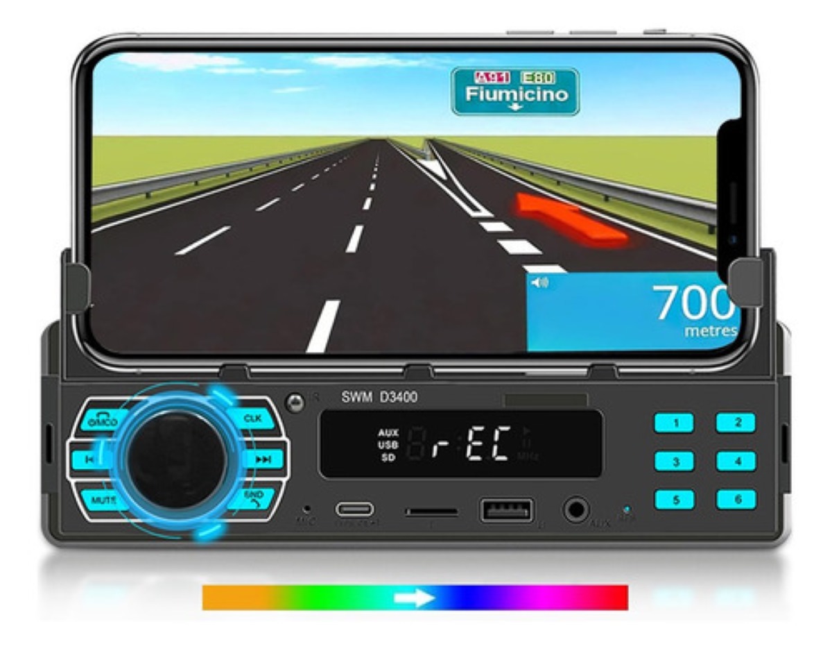Autoestéreo 1 Din Bluetooth Mp3 Con Usb Fm Y Soporte Móvil