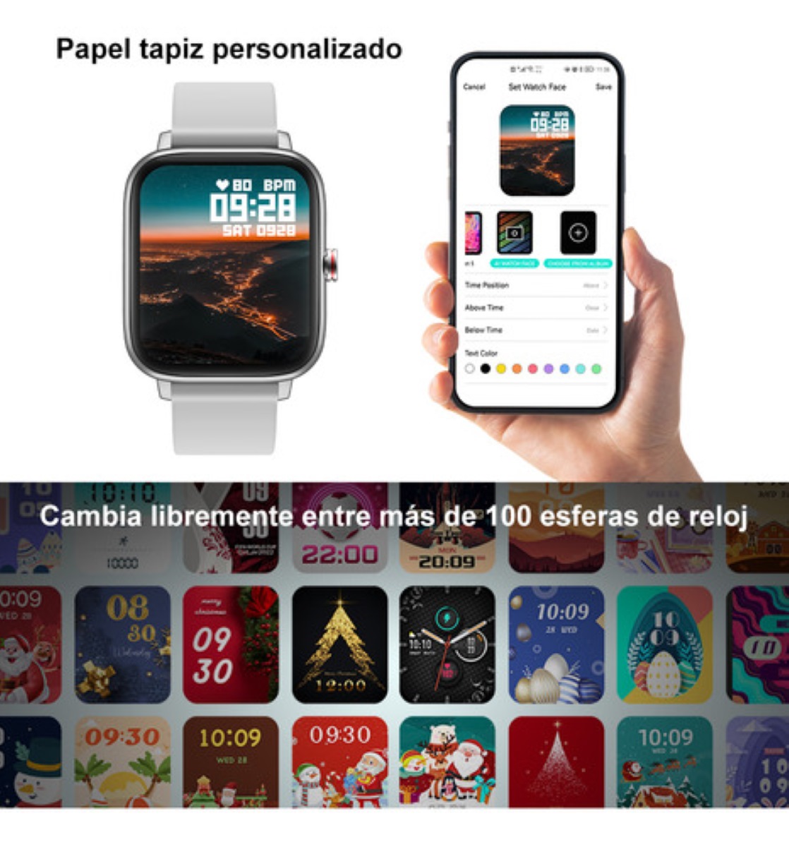 Smartwatch Para Hombre Y Mujer, Reloj Inteligente Deportivo e impermeable Con Llamada De Voz plata