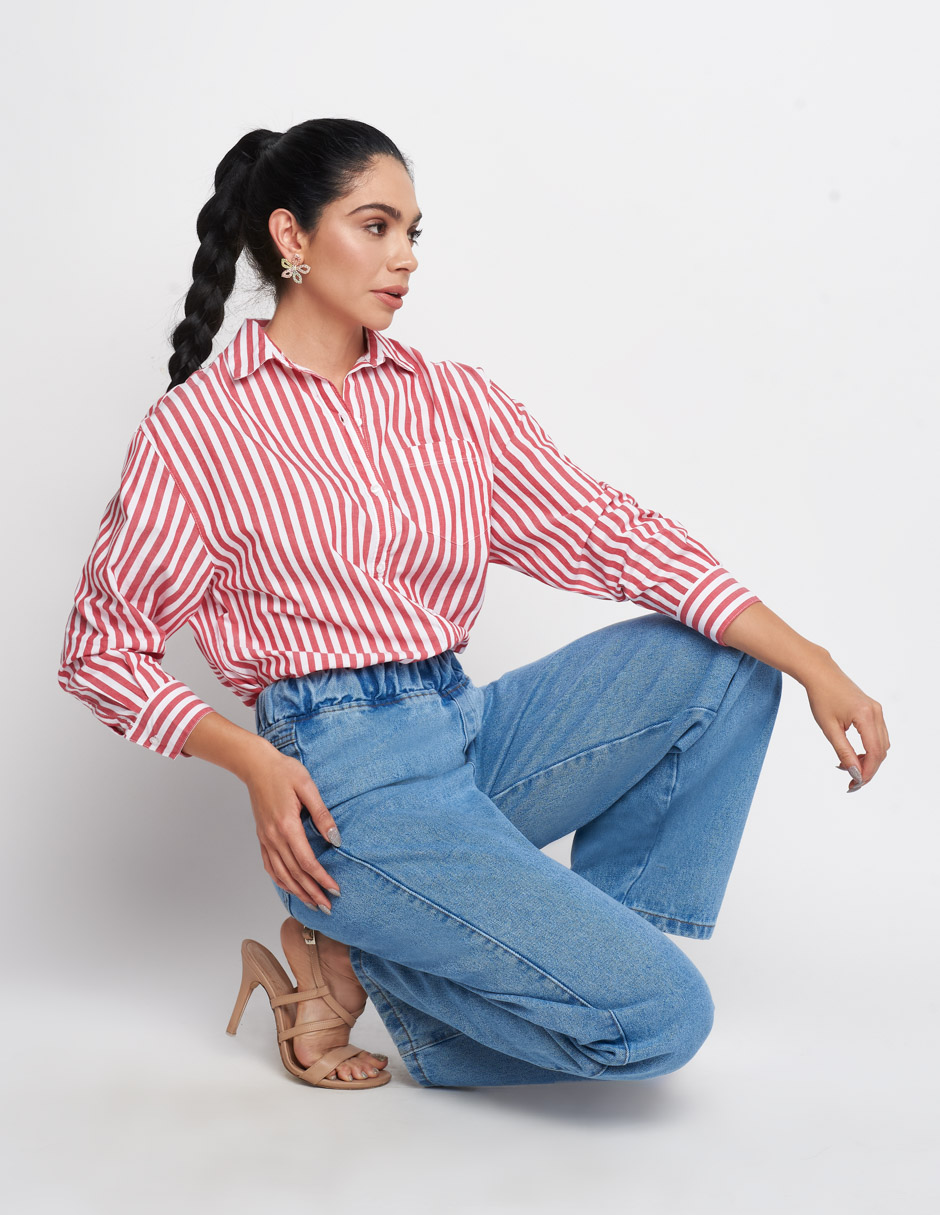 Jeans Devendi para mujer mezclilla en color azul claro tiro alto Mom Fit