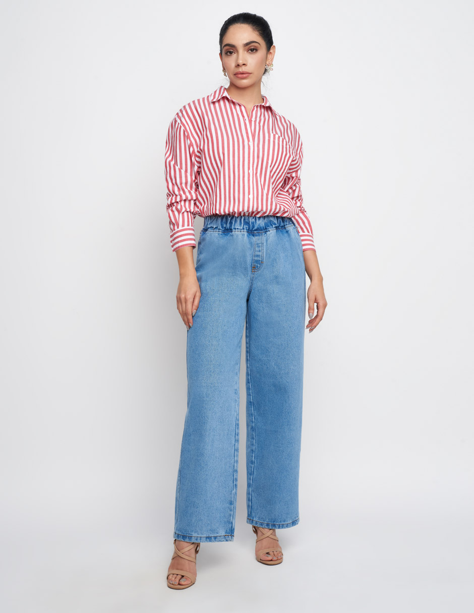 Jeans Devendi para mujer mezclilla en color azul claro tiro alto Mom Fit
