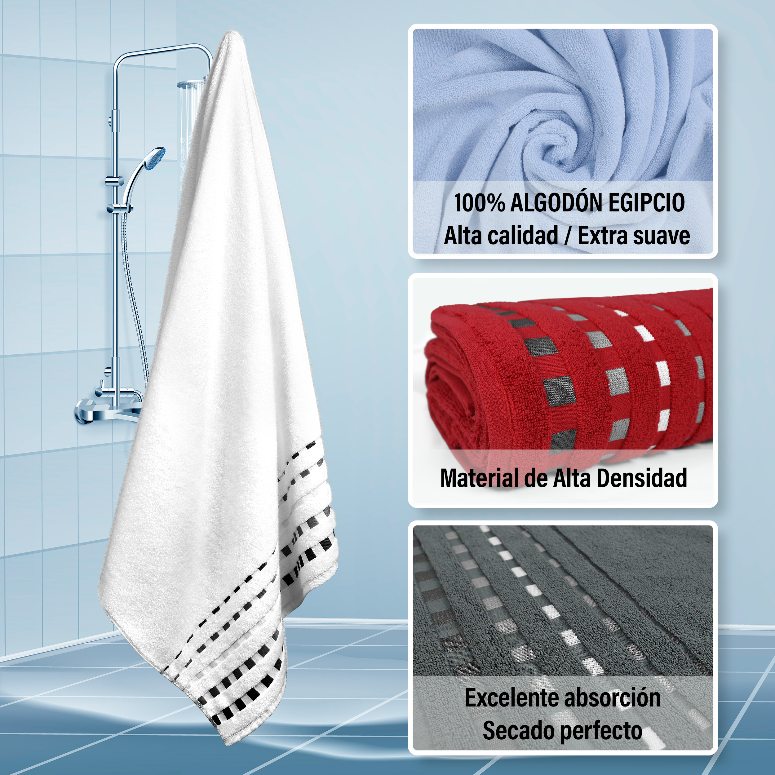 Toalla Negra Baño Completo Alberca 100% Algodón Egipcio Suave Abosorbente