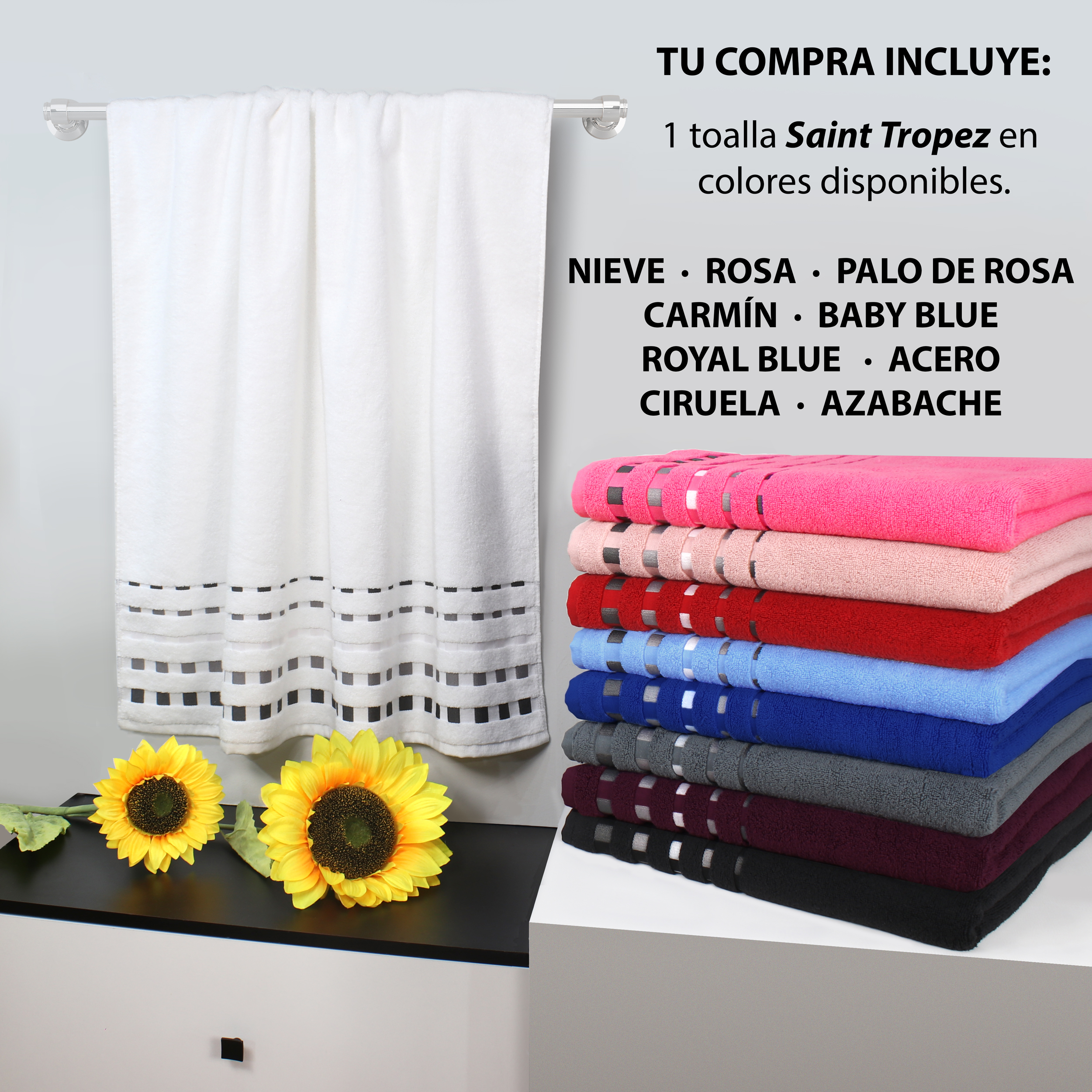 Toalla Negra Baño Completo Alberca 100% Algodón Egipcio Suave Abosorbente