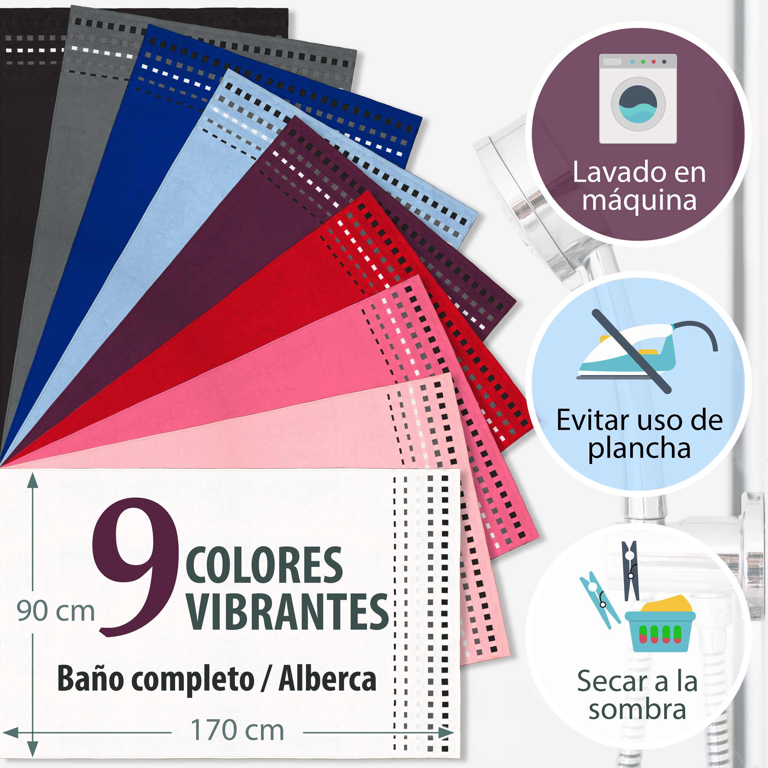 Toalla Negra Baño Completo Alberca 100% Algodón Egipcio Suave Abosorbente