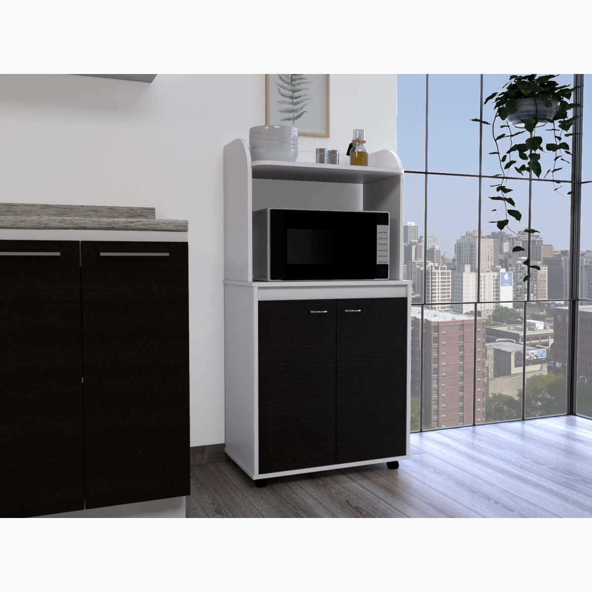 MODULO ALACENA ARMABLE CON TRES ENTREPAÑOS DOS PUERTAS Y ESPACIO PARA HORNO DE MICROONDAS MODELO BAJO ELICA.