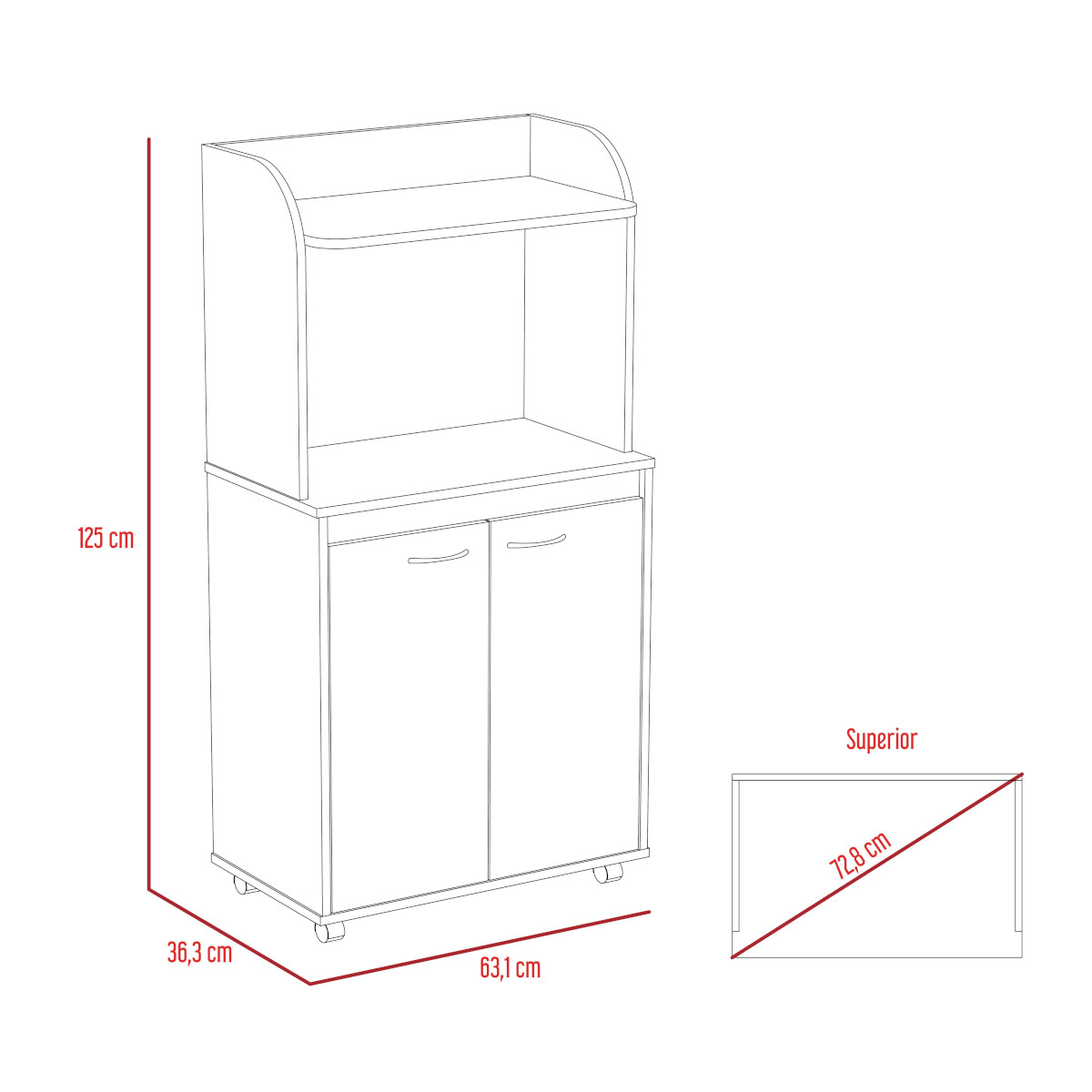 MODULO ALACENA ARMABLE CON TRES ENTREPAÑOS DOS PUERTAS Y ESPACIO PARA HORNO DE MICROONDAS MODELO BAJO ELICA.