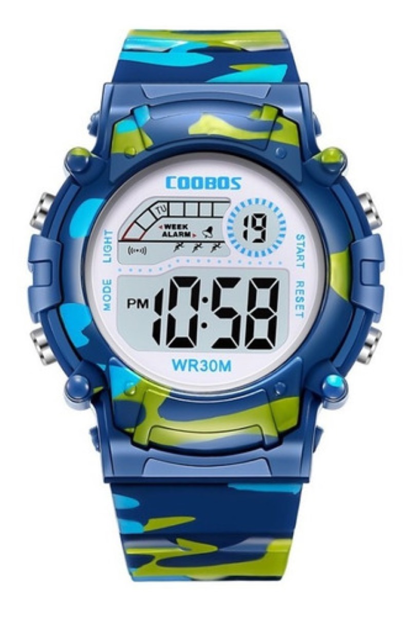Reloj Infantil Led Niño Alarma Cronómetro Militar Camuflaje azul
