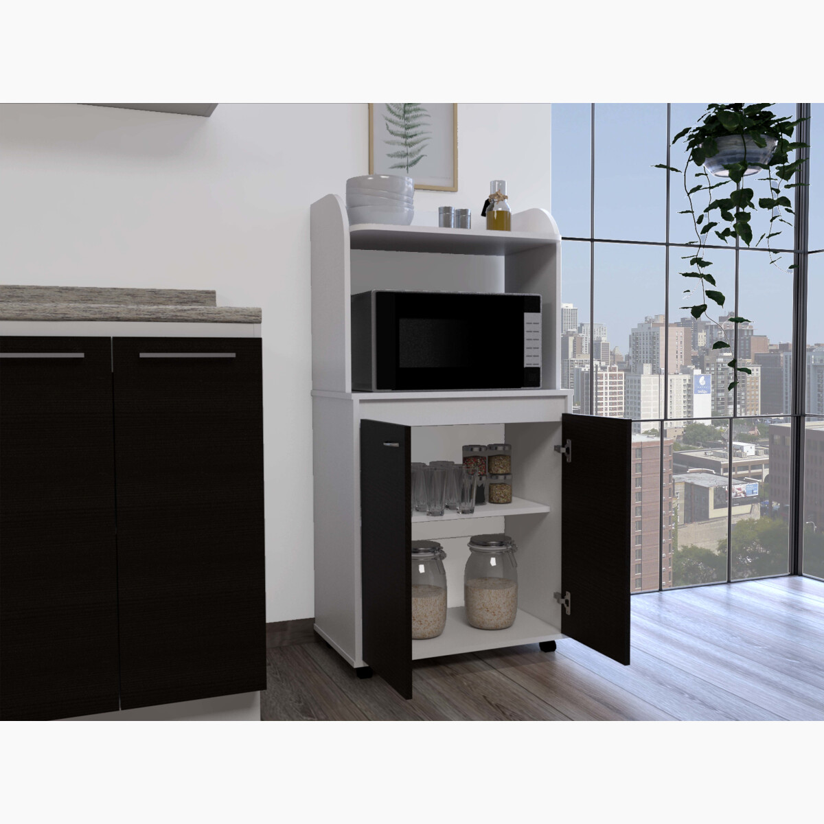 MODULO ALACENA ARMABLE CON TRES ENTREPAÑOS DOS PUERTAS Y ESPACIO PARA HORNO DE MICROONDAS MODELO BAJO ELICA.