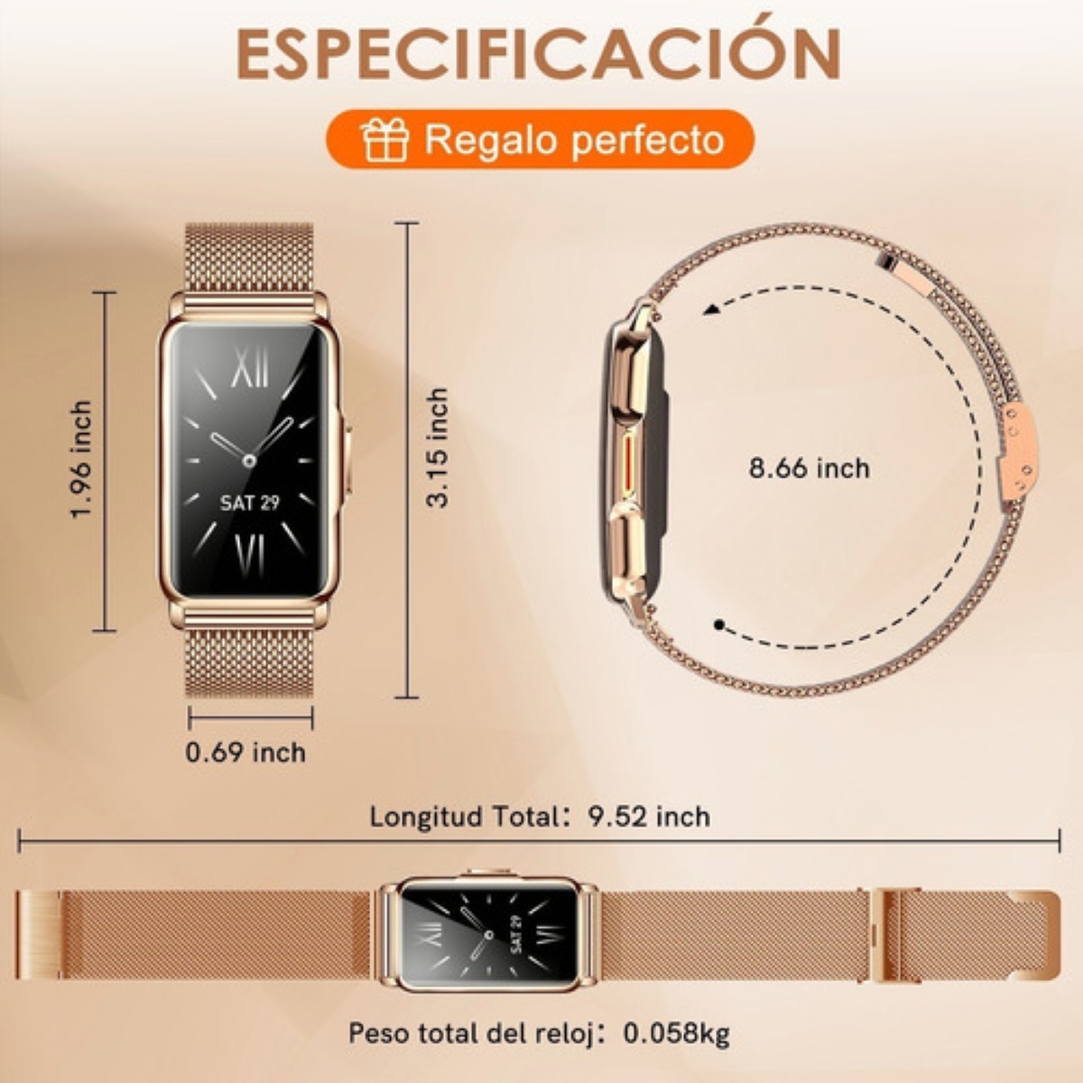 Smartwatch Para Mujer Reloj Inteligente Smart Band Bluetooth Dorado