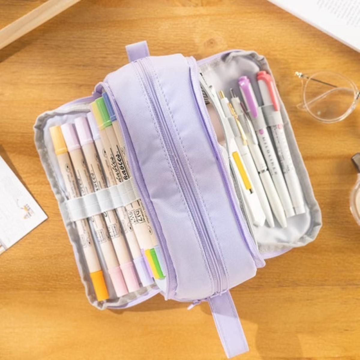 "Lapicera 4 Capas De Gran Capacidad Estuche Organizador Violeta "