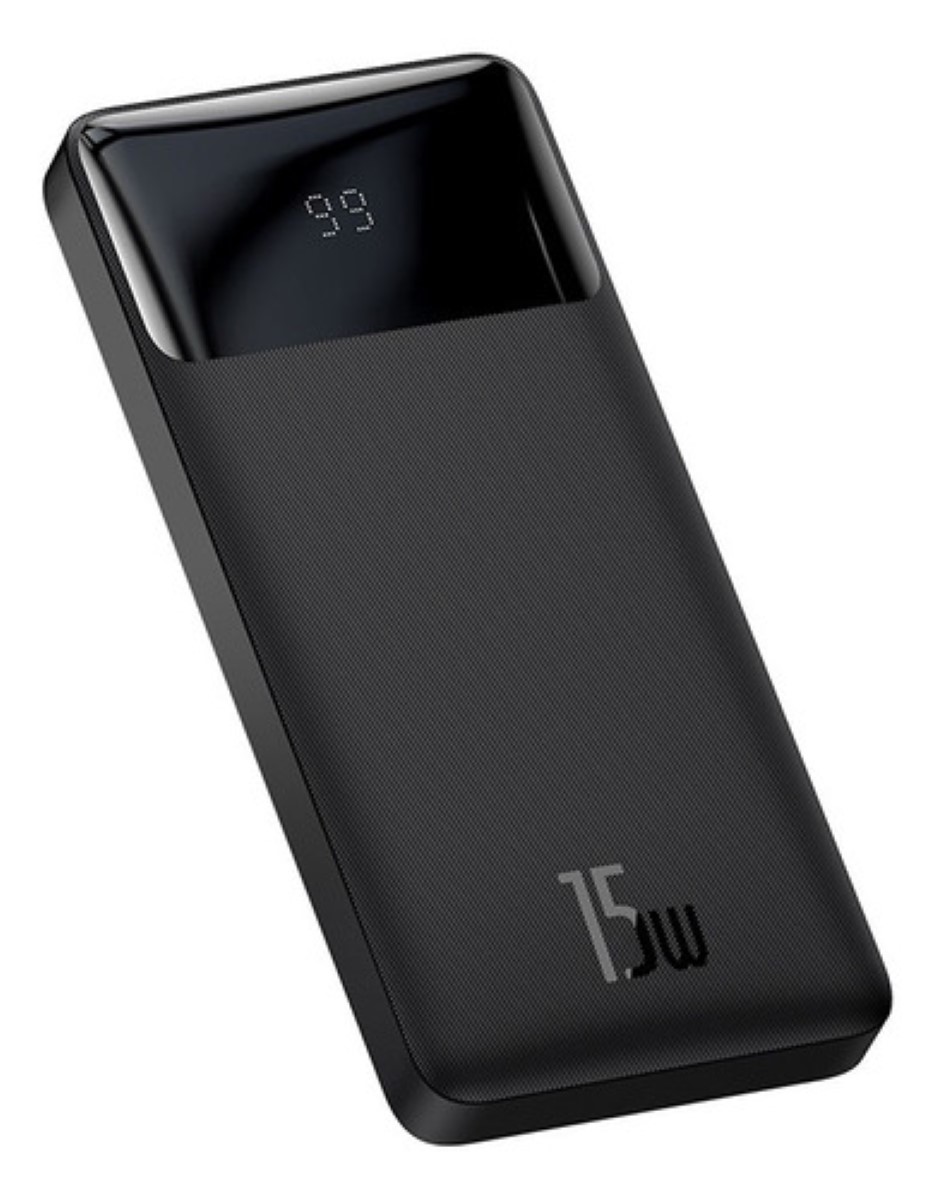 Powerbank, 10000 mAh, 15 W, pantalla digital de carga rápida, color negro
