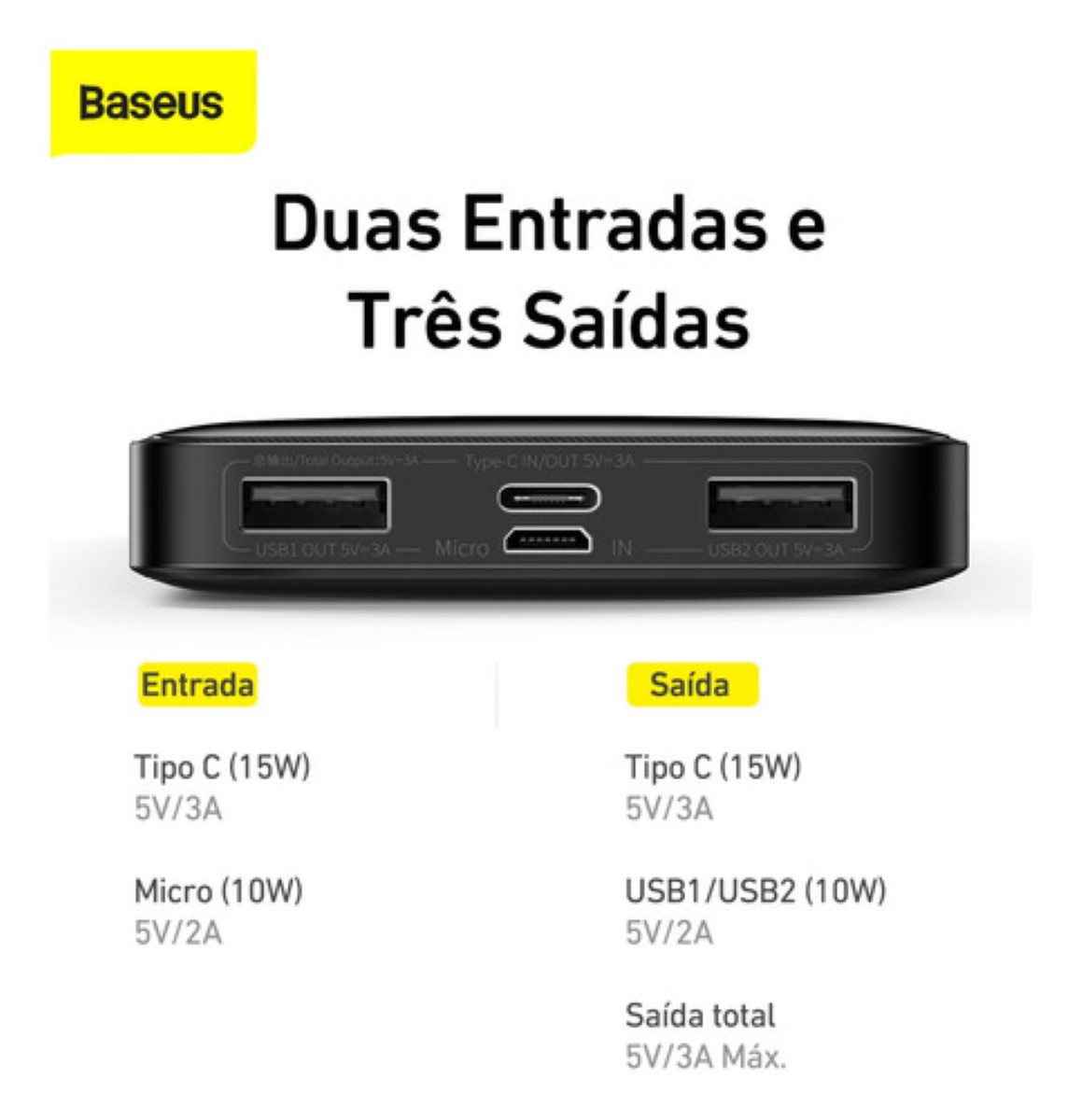 Powerbank, 10000 mAh, 15 W, pantalla digital de carga rápida, color negro