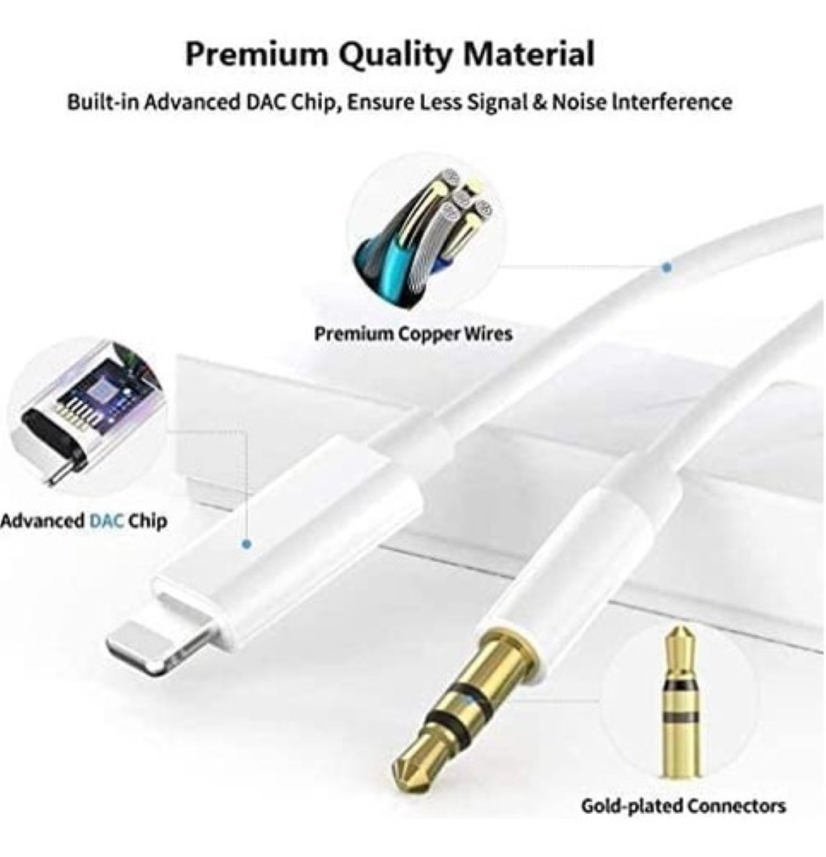 Cable Auxiliar Para iPhone 3.5 Mm Audio 1m Alta Calidad Blancos