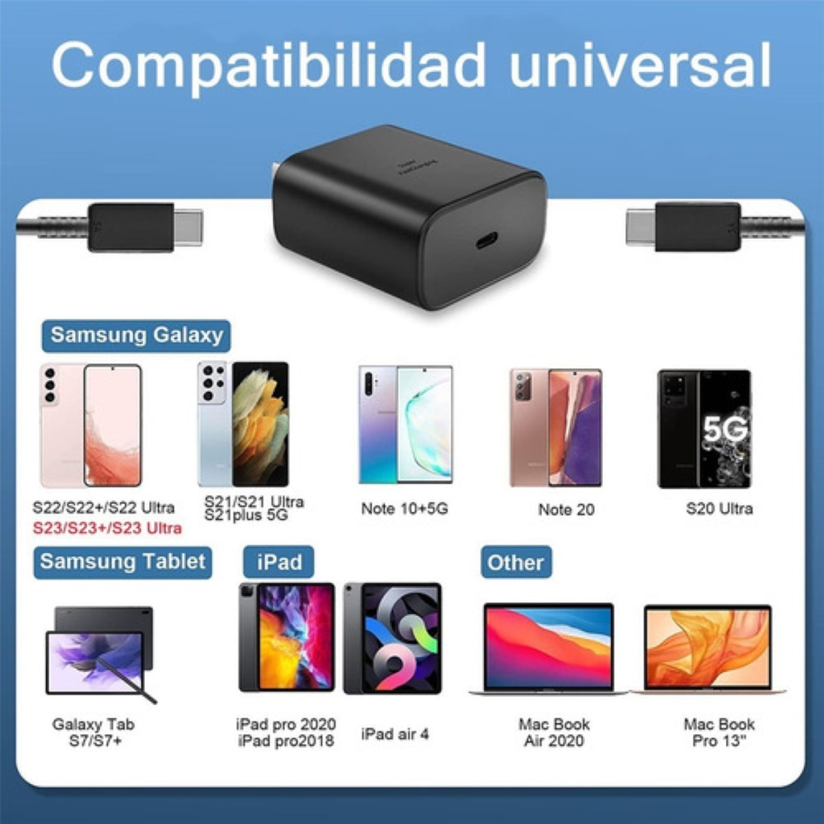 Cargador Super Carga Rápida Tipo C 45w Para Samsung S23 S23+ Negro